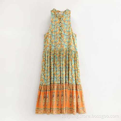 Factory Tank Top U-neck Fashion Flower Printing Dress